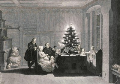 Carl August Schwerdgeburth, "Dr. Martin Luther im Kreise seiner Familie zu Wittenberg am Christabend 1536", Stahlstich 1843, Luthersammlung des IKZG-RELuthersammlung des IKZG-RE